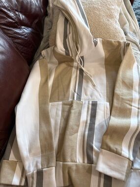 Denim & Flower Cream, Tan & Gray Striped Hoodie